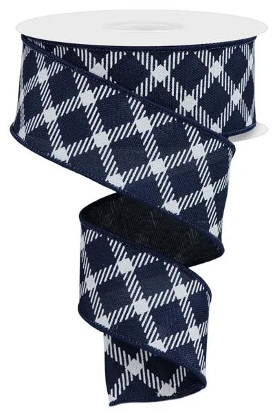 1.5"x10yd Diamond Check On Faux Royal Burlap, Navy Blue/White  MA75