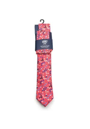 1880 Club Floral Print Handmade Tie and Pocket Square, Red