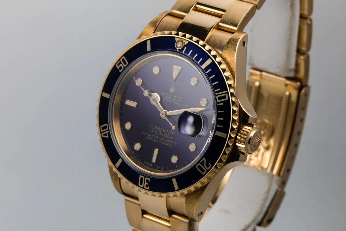 1987 Rolex 18K YG Submariner 16808 with Box and Papers