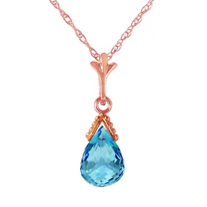 2.5 Carat 14K Solid Rose Gold Necklace Briolette Blue Topaz