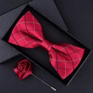 2Pcs Men's British Style Plaid Pattern Bow Tie Set