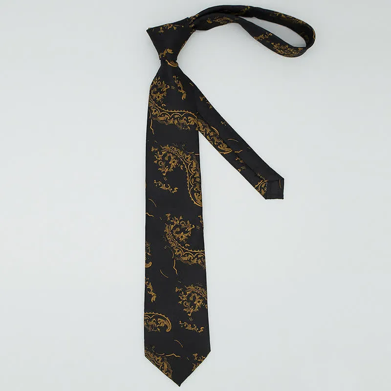 3Pcs Men's Gold & Black Exquisite Paisley Embroidery Necktie Set