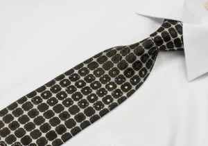 Aquascutum Men's Crystal Rhinestone Tie Silver & Black Geometric With Silver Sparkles