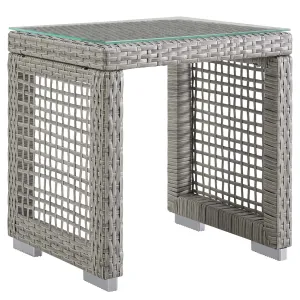 Aura Outdoor Patio Wicker Rattan Side Table Gray EEI-2922-GRY