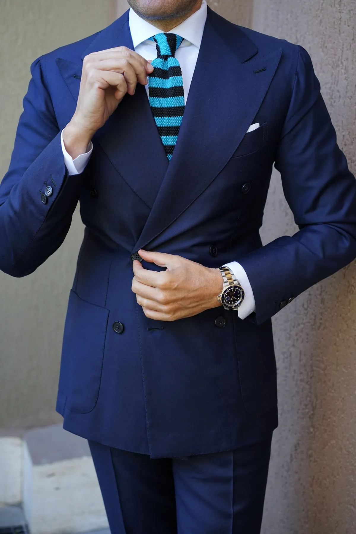 Azoff Blue & Black Stripe Knitted Tie