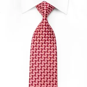 Benny Ong Men's Crystal Silk Necktie Geometric On Red With Silver Sparkles