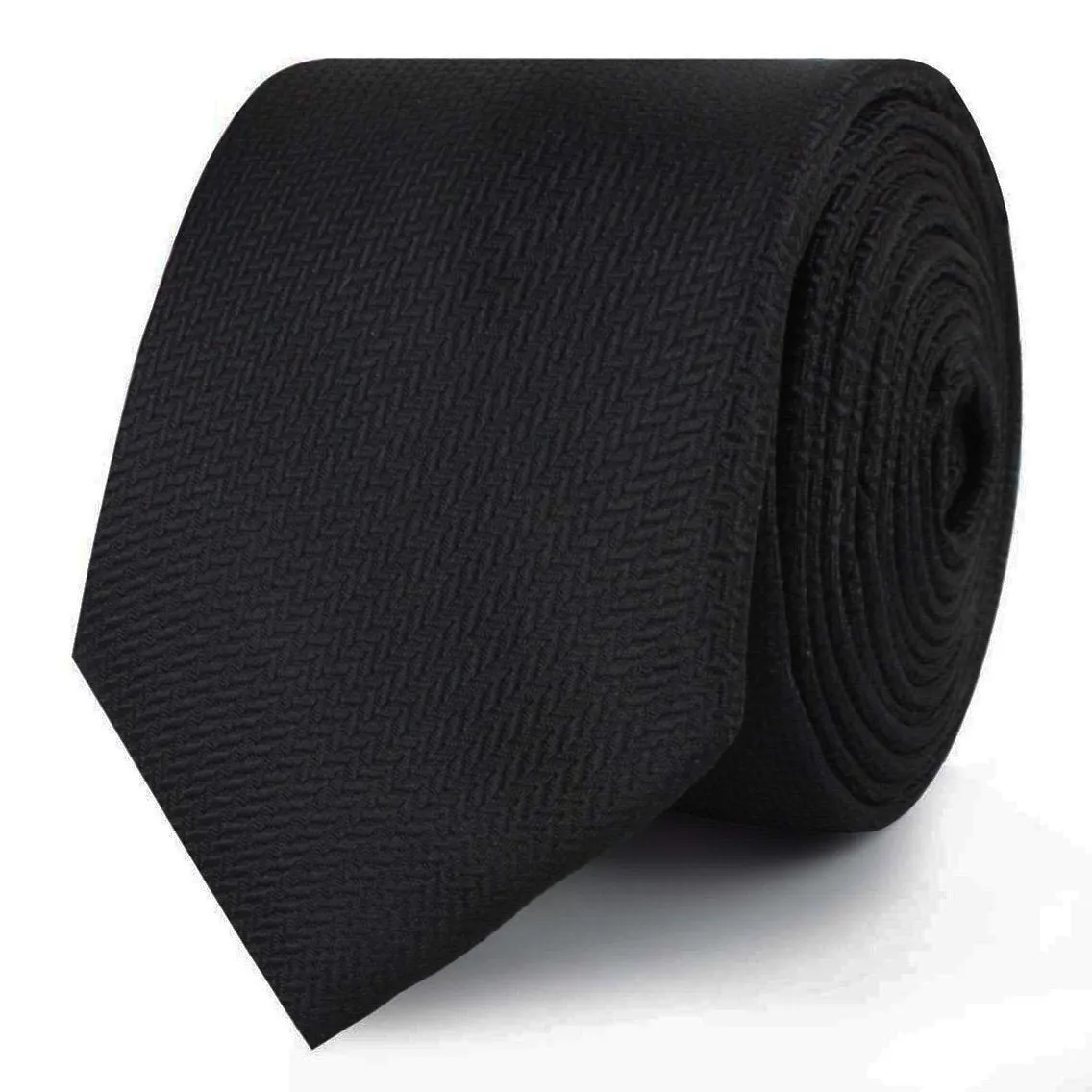 Black Diagonal Herringbone Skinny Tie