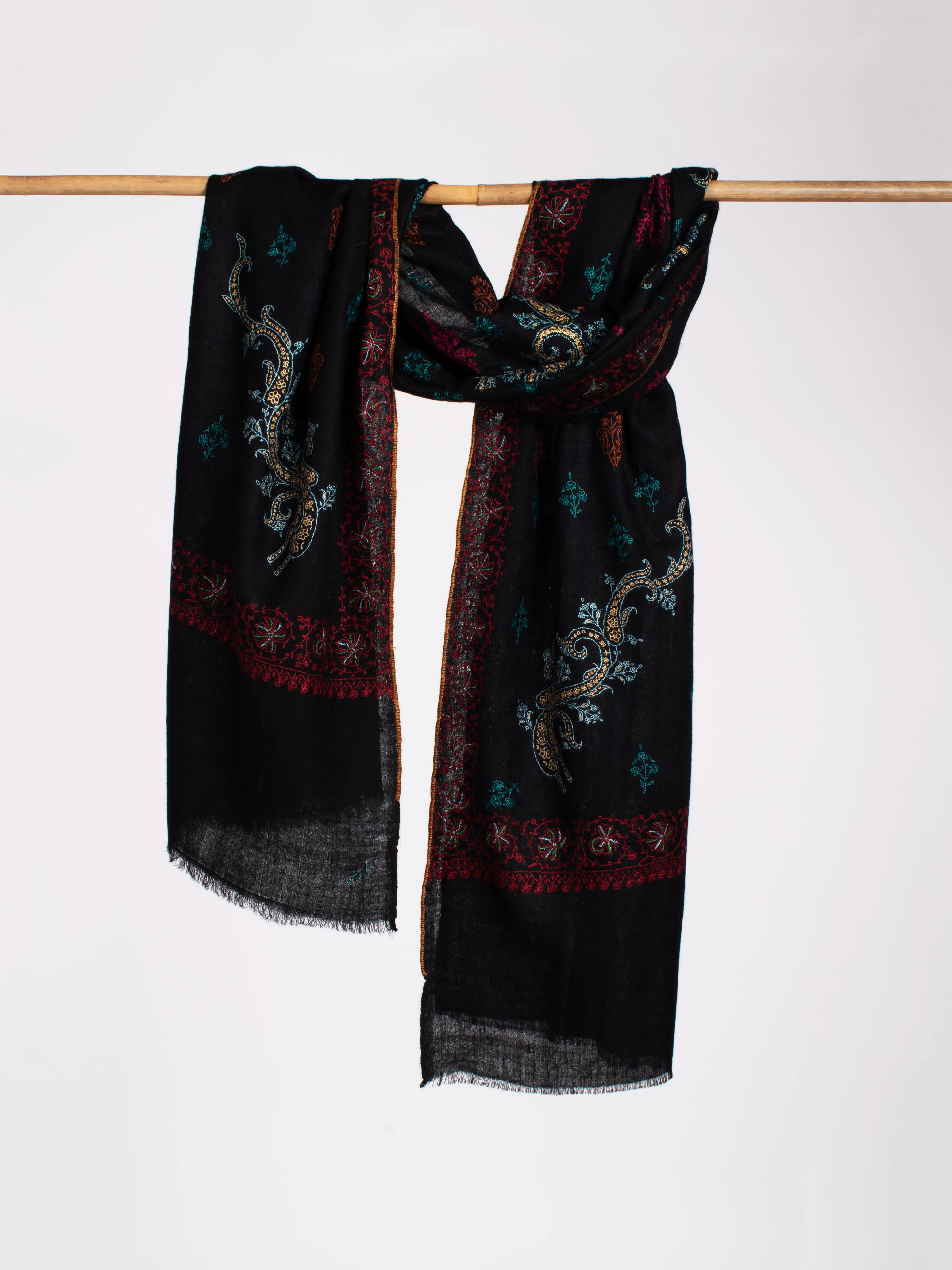 Black Pearl Hand embroidered Cashmere Scarf