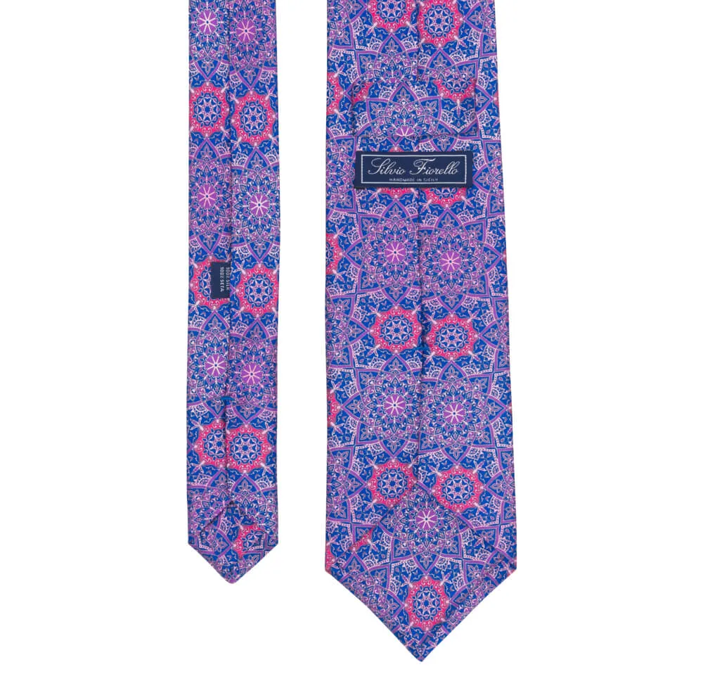 Blue and Pink Notre Dame Duchesse Silk Tie