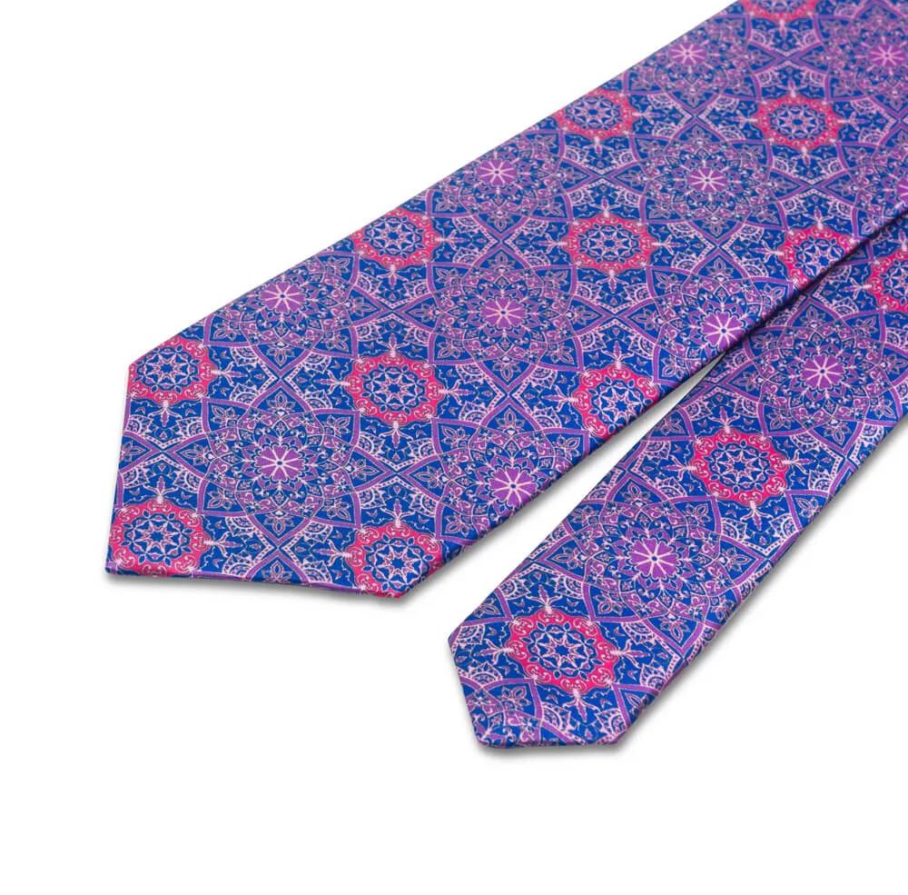 Blue and Pink Notre Dame Duchesse Silk Tie