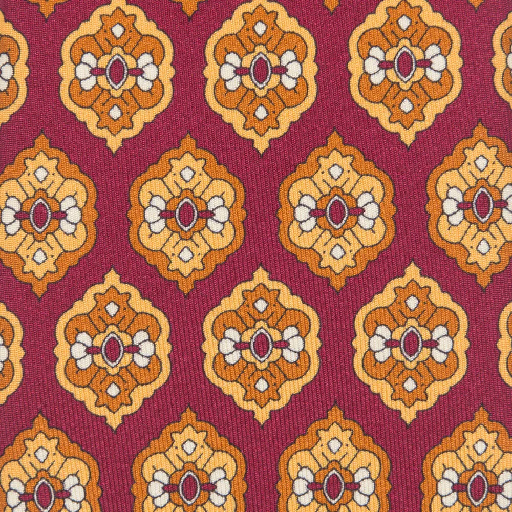 Burgundy Medallion Motif Twill Silk Tie