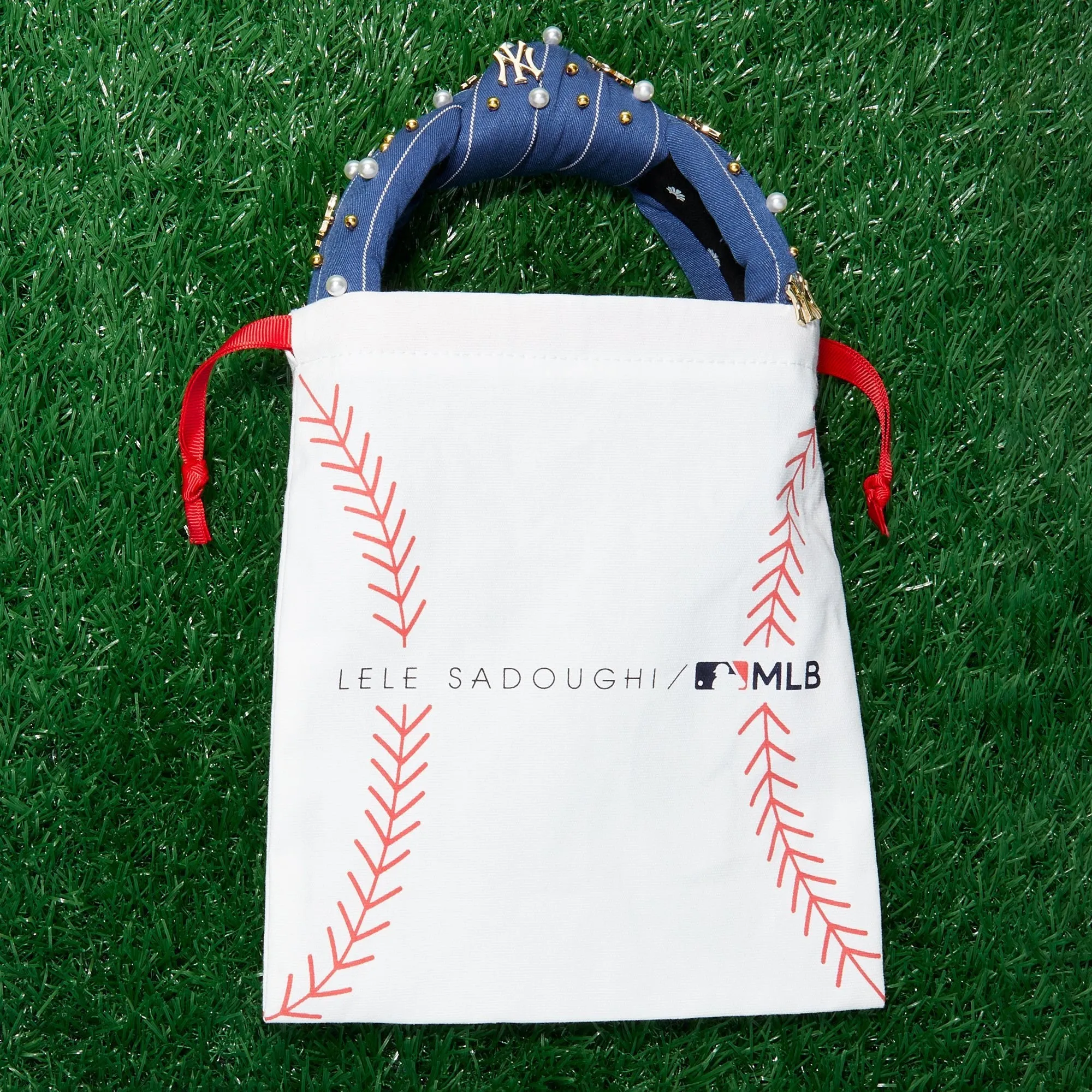 CHICAGO CUBS LELE SADOUGHI / MLB IVORY EMBROIDERED KNOTTED HEADBAND