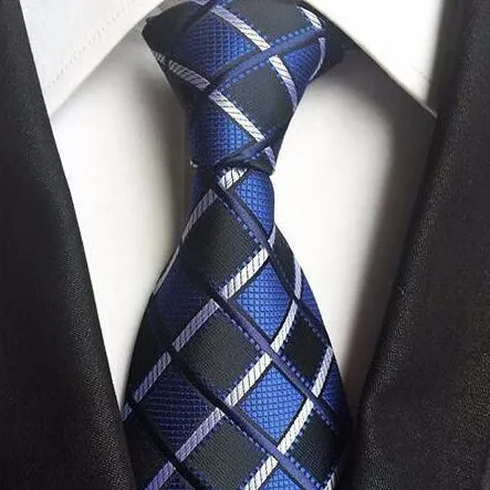 Classy Men Blue Black Striped Silk Tie