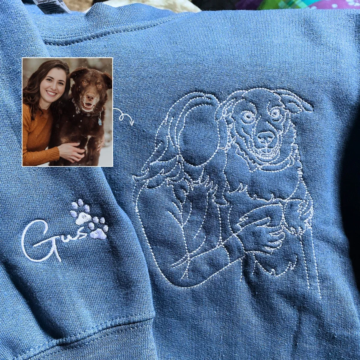 Custom Embroidered Pet Sweatshirt, Hoodie with Photo Portrait - Personalized Pet Gifts