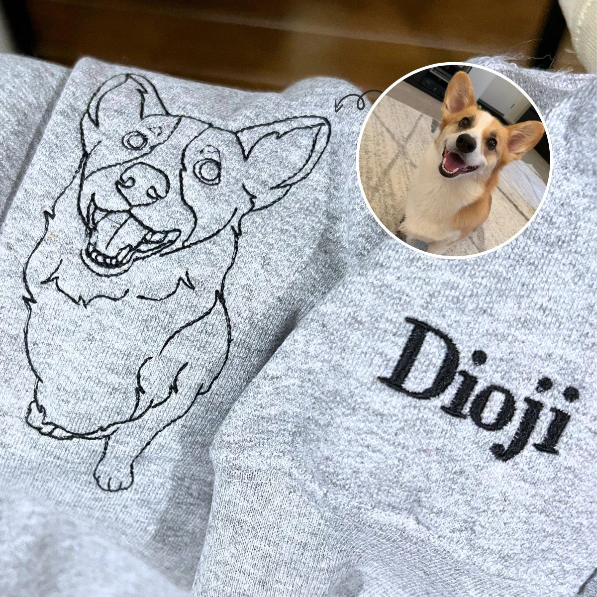 Custom Embroidered Pet Sweatshirt, Hoodie with Photo Portrait - Personalized Pet Gifts