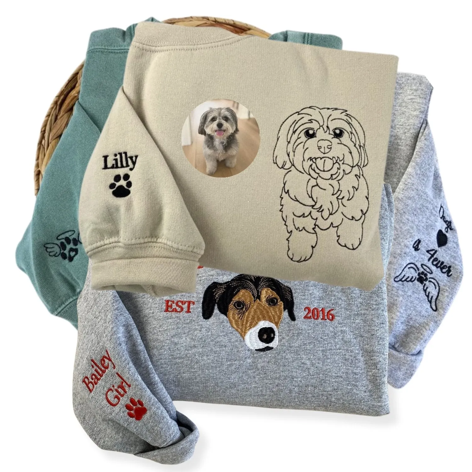 Custom Embroidered Pet Sweatshirt, Hoodie with Photo Portrait - Personalized Pet Gifts