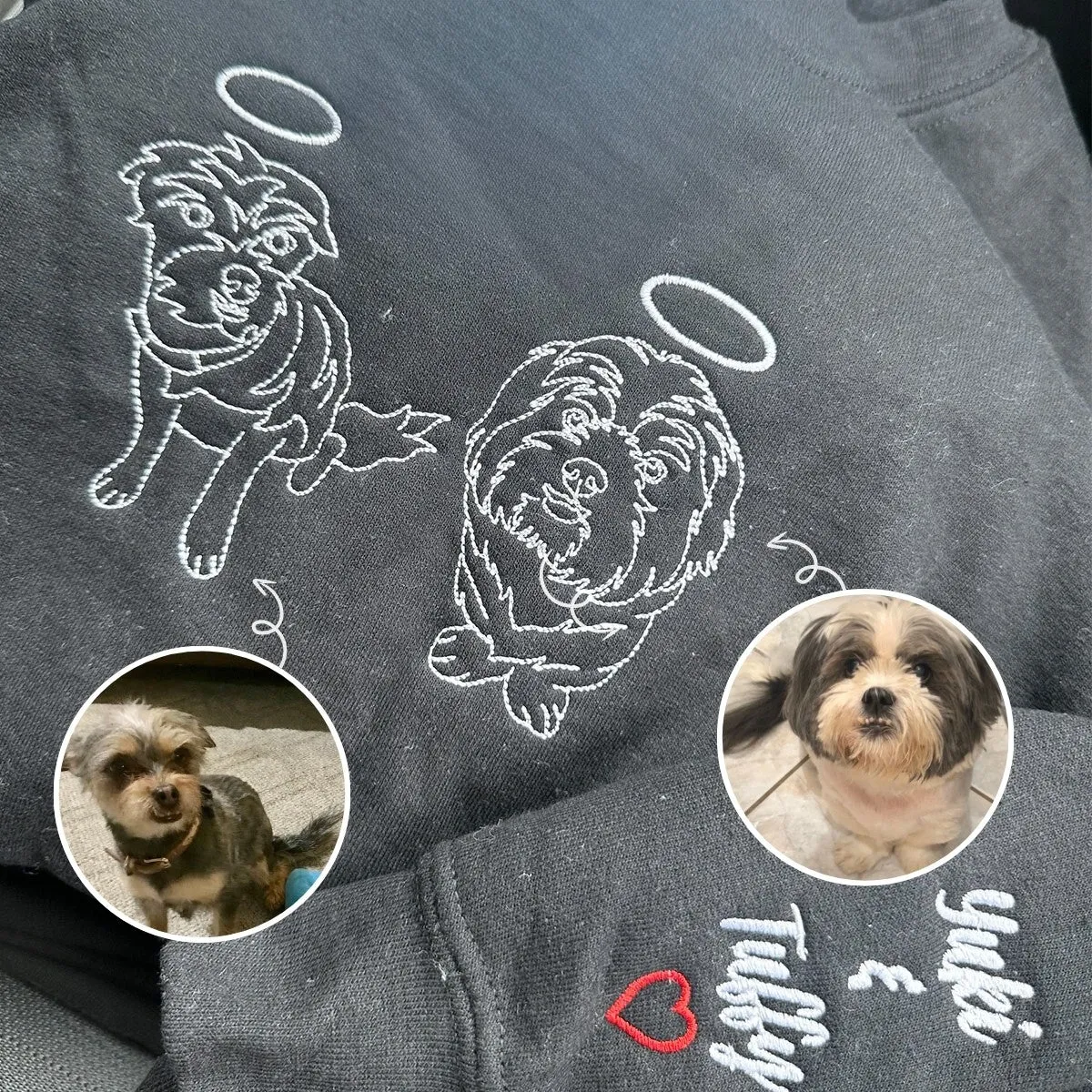 Custom Embroidered Pet Sweatshirt, Hoodie with Photo Portrait - Personalized Pet Gifts