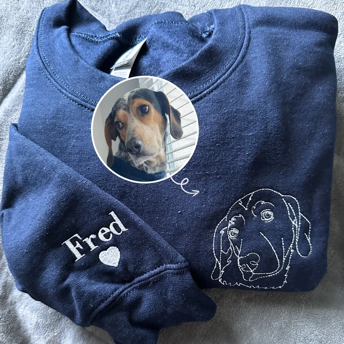 Custom Embroidered Pet Sweatshirt, Hoodie with Photo Portrait - Personalized Pet Gifts