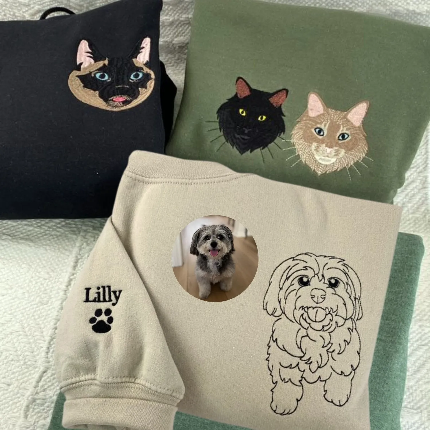 Custom Embroidered Pet Sweatshirt, Hoodie with Photo Portrait - Personalized Pet Gifts