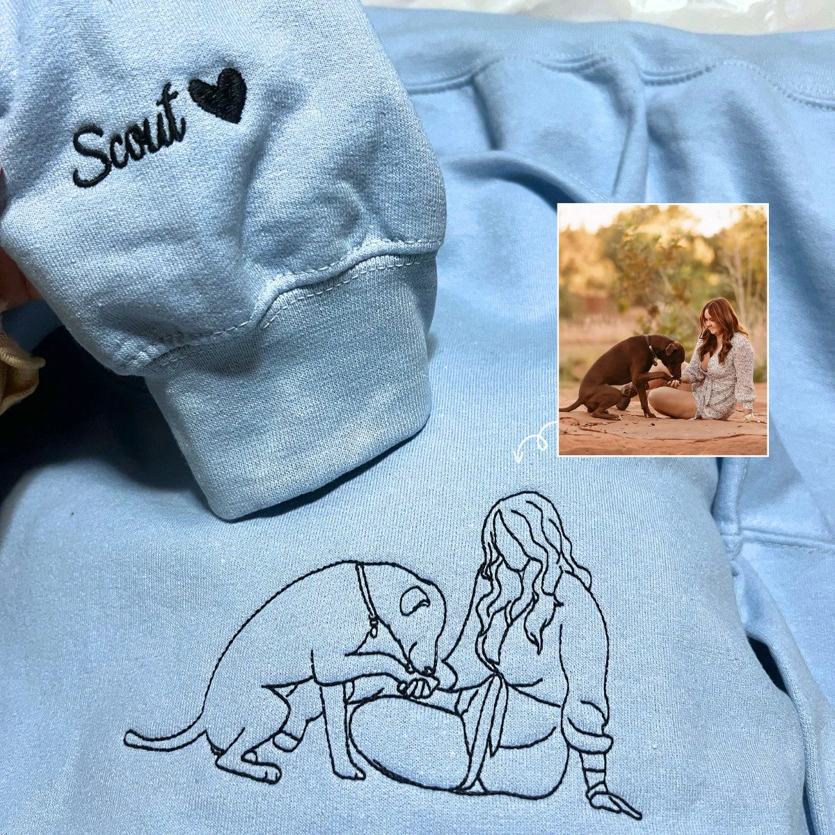 Custom Embroidered Pet Sweatshirt, Hoodie with Photo Portrait - Personalized Pet Gifts