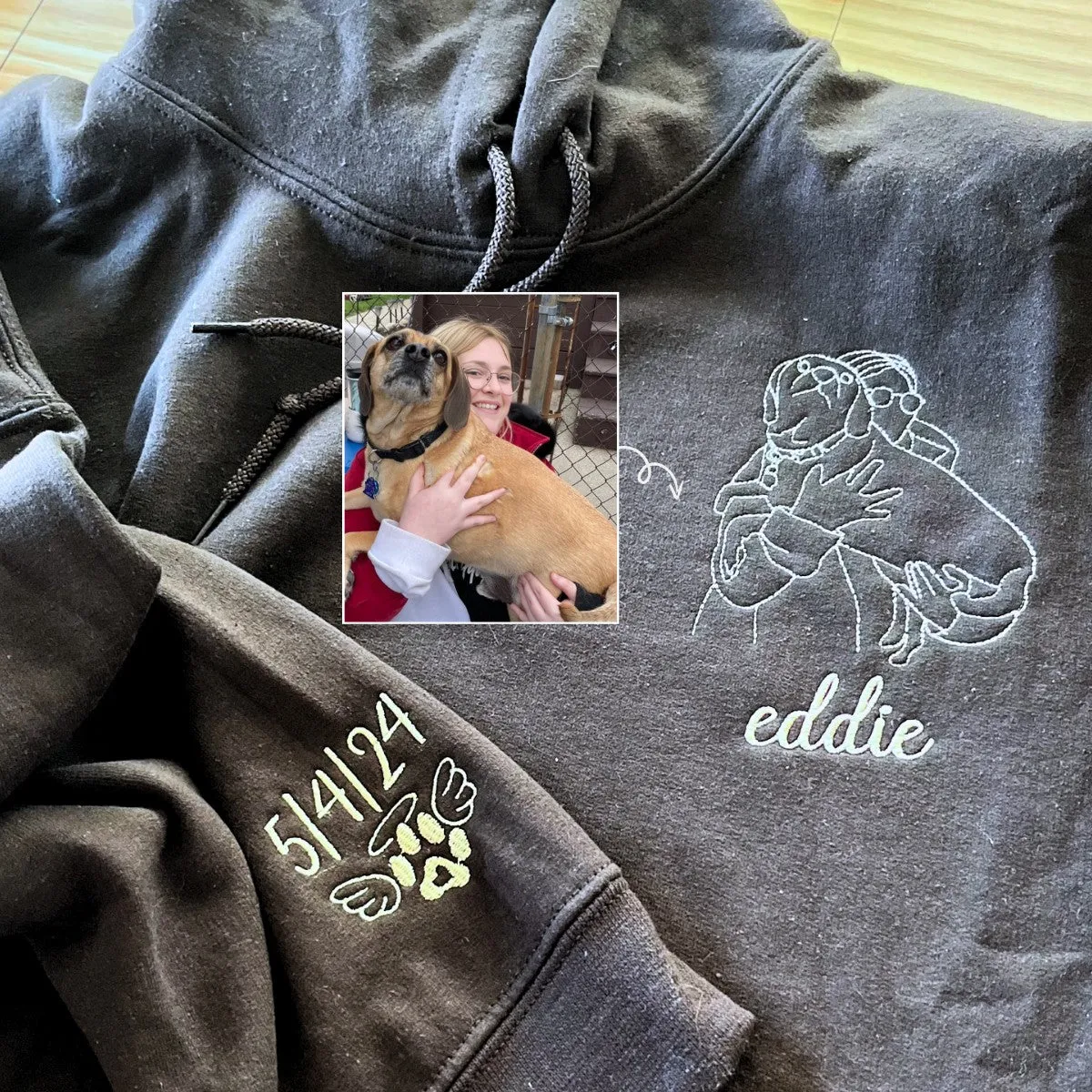 Custom Embroidered Pet Sweatshirt, Hoodie with Photo Portrait - Personalized Pet Gifts