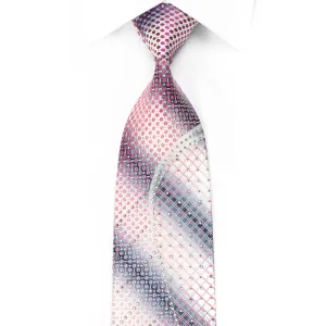 Daks Mens Crystal Silk Tie Purple Geometric & Waves On Silver With Sparkles