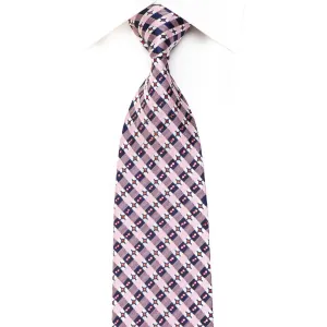 Daks Mens' Silk Crystal Necktie Pink Navy Checkered With red Sparkles