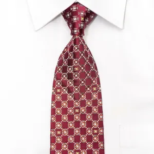 Daks Men's Silk Necktie Silver Burgundy Checkered Sparkling With Rhinestones