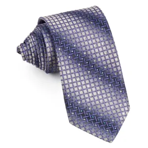 Daks Men's Silk Rhinestone Tie Purple Wire Mesh Trellis On Gray Necktie