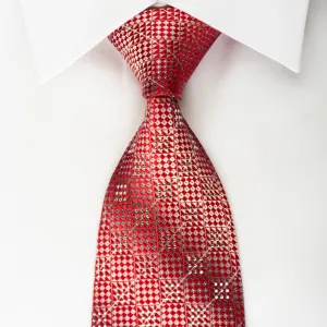 Daks Rhinestone Necktie Red Checker On Silver Medallions With Silver Sparkles