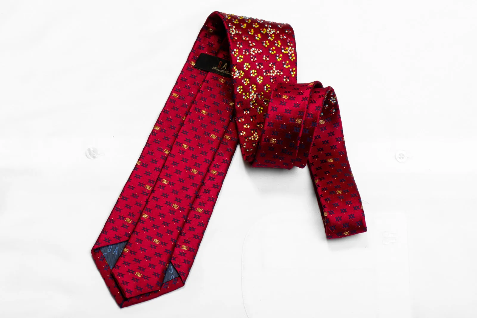 Daks Rhinestone Silk Tie Geometric On Burgundy With Sparkles