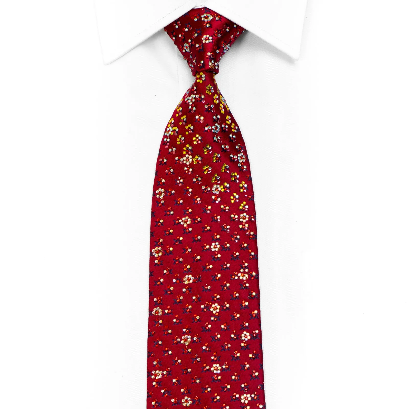 Daks Rhinestone Silk Tie Geometric On Burgundy With Sparkles