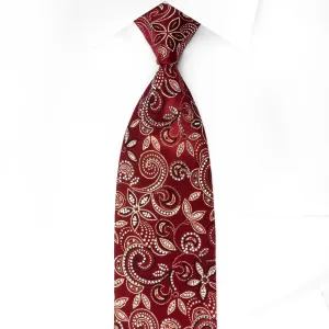 Daks Silk Rhinestone Necktie Gold Floral On Burgundy With Golden Sparkles