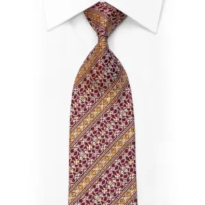 Daks Silk Tie Gold Stipes & Silver Cartouche On Burgundy With Sparkles