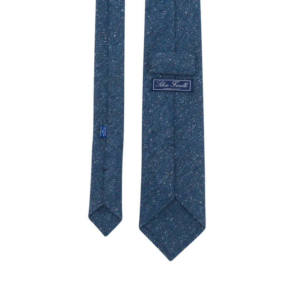 Denim Blue Herringbone Cotton Silk Wool Tie