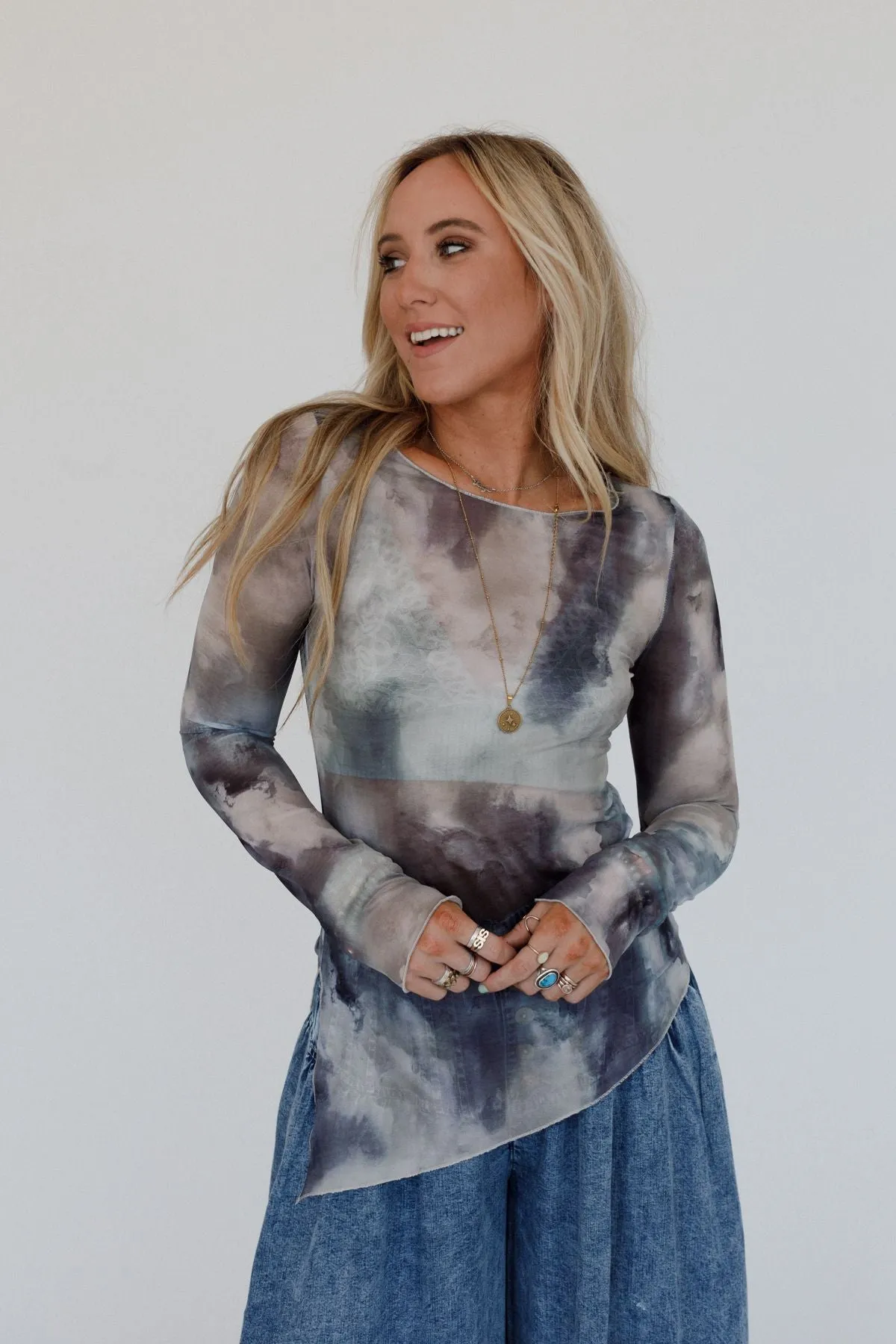 Electric Skies Mesh Top - Gray