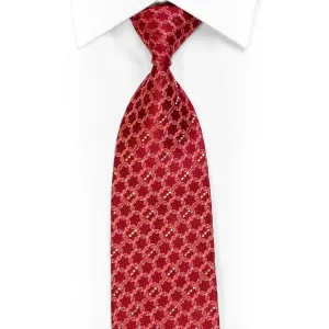 Geometric Trellis On Red Rhinestone Necktie With Blue Sparkles