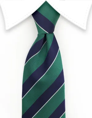 Green & Navy Blue Striped Collegiate Tie