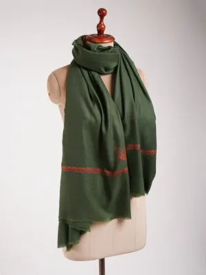 Green Bail Dar Sozni Embroidered  Kashmiri Pashmina Shawl