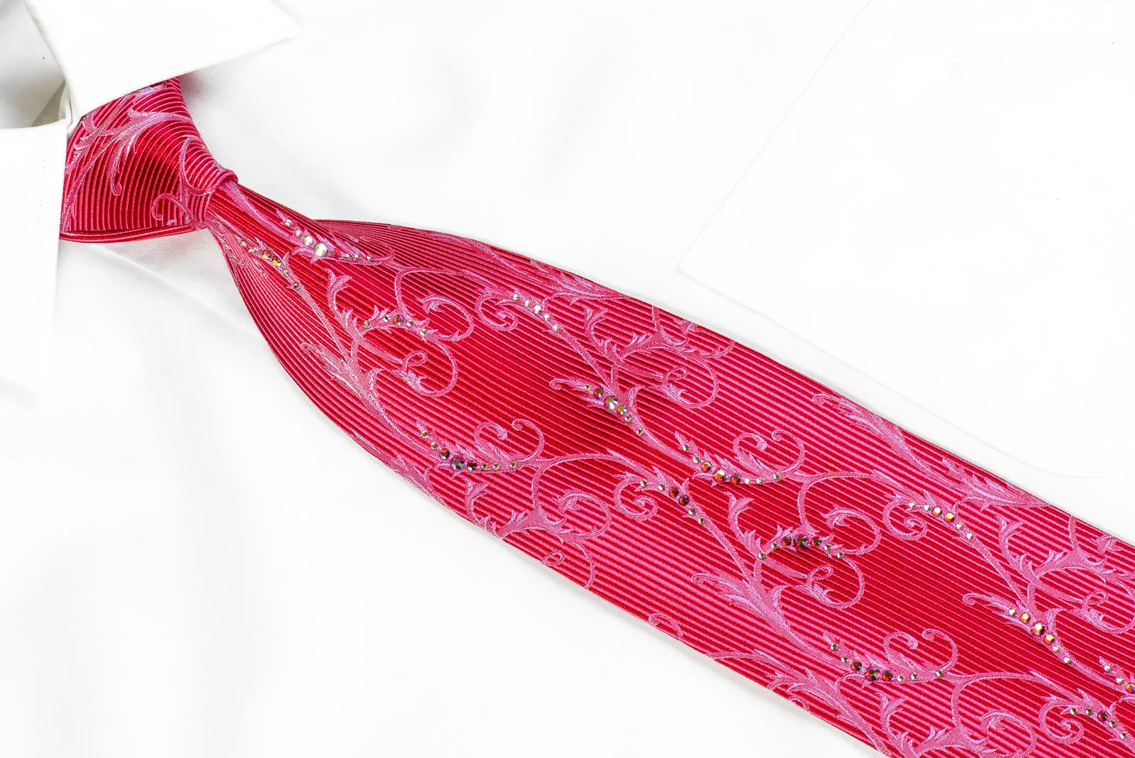 Guy Laroche Rhinestone Necktie Acanthus On Pink