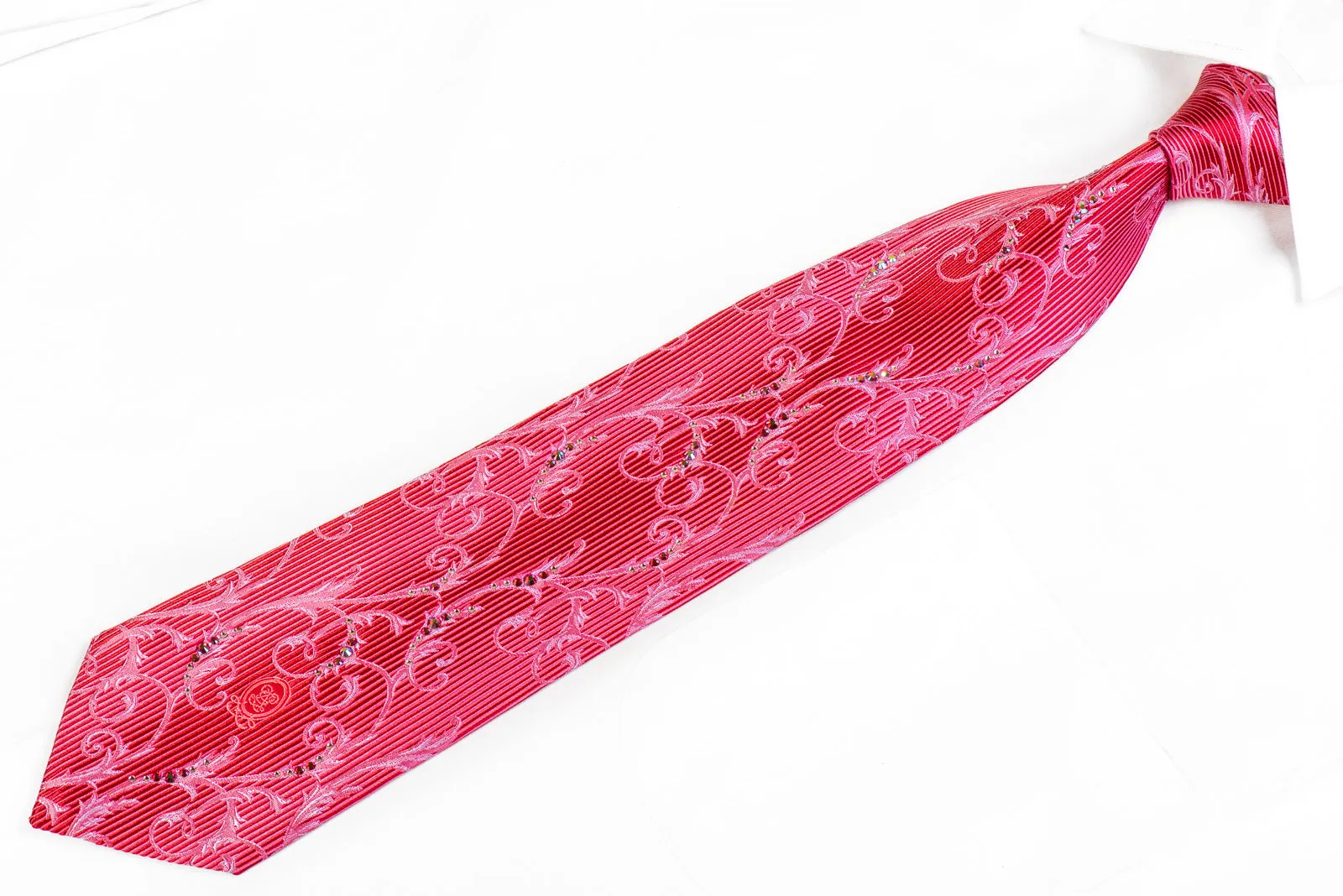 Guy Laroche Rhinestone Necktie Acanthus On Pink