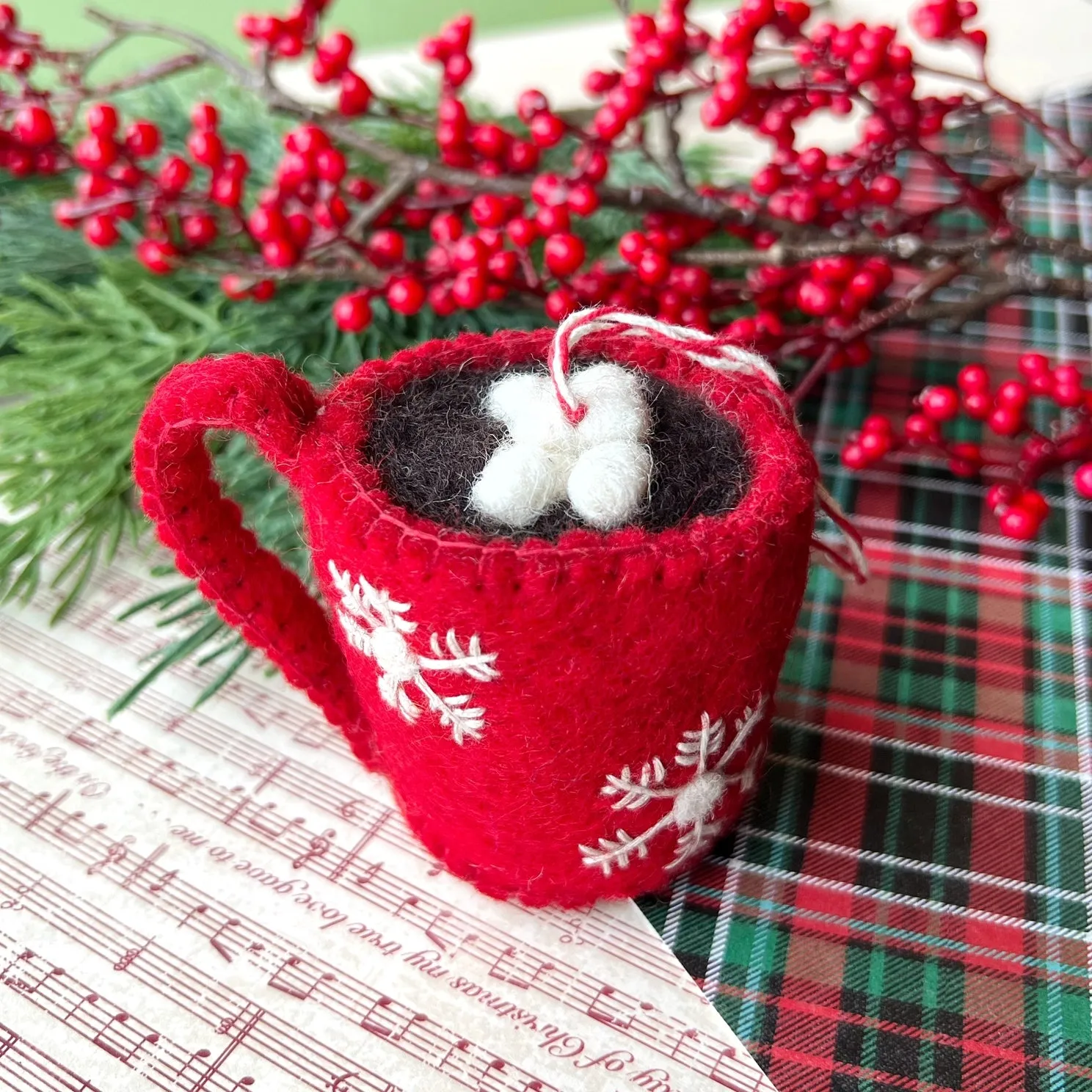 Hot Chocolate Felt Wool Holiday Ornament