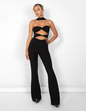 Kaiia Slinky Choker Cut Out Jumpsuit in Black