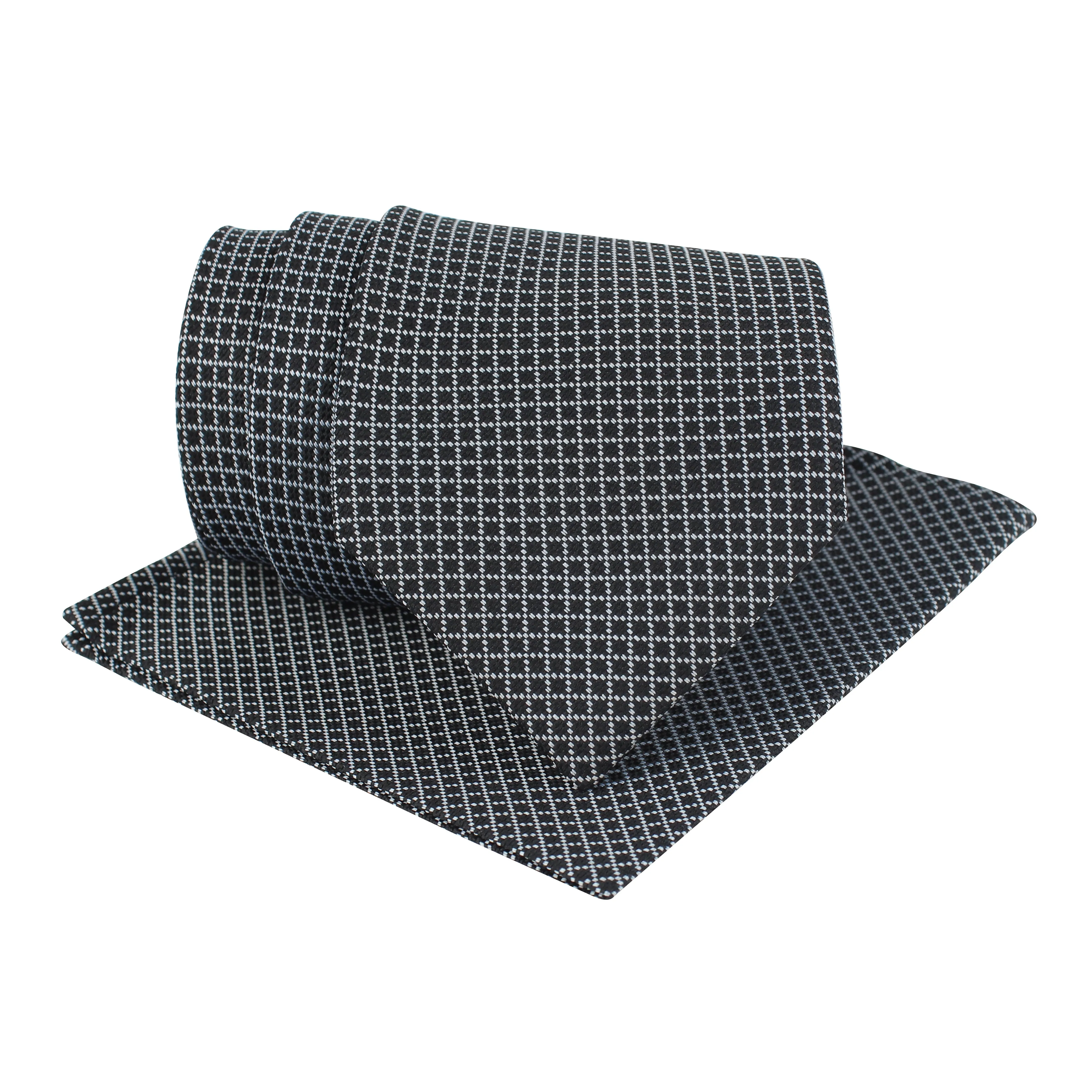 Kovove Elegant Black Checkered Necktie and Pocket Square Gift Box