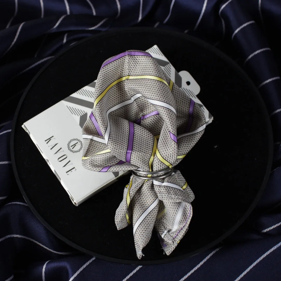 Kovove The Delightful Striped Grey Pocket Square For Men