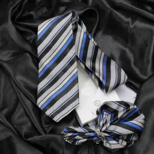 Kovove The Stripedara Grey Necktie and Pocket Square Gift Box