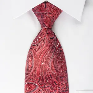 Lancetti Silk Necktie Paisley On Burgundy With Rhinestones