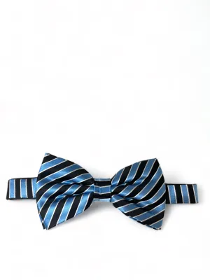 Light Blue and Black Striped Silk Bow Tie