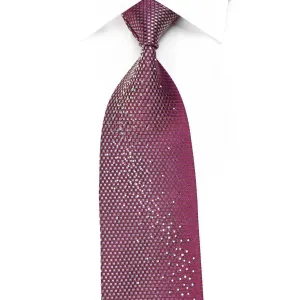 Louis Quatorze Men's Crystal Rhinestone Silk Necktie Silver Brown Geometric On Purple With Sparkles