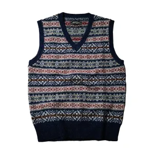 Vintage Mens Fair Isle Knitted V-Neck Sleeveless Sweater Vest